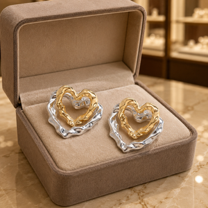 Heartelle earrings with a heart motif, front view