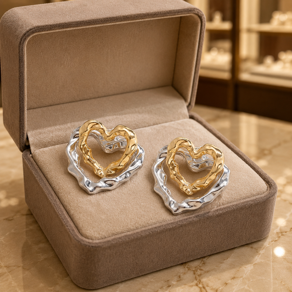 Heartelle earrings with a heart motif, front view