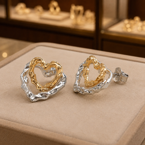 Heartelle heart earrings styled with loose hair