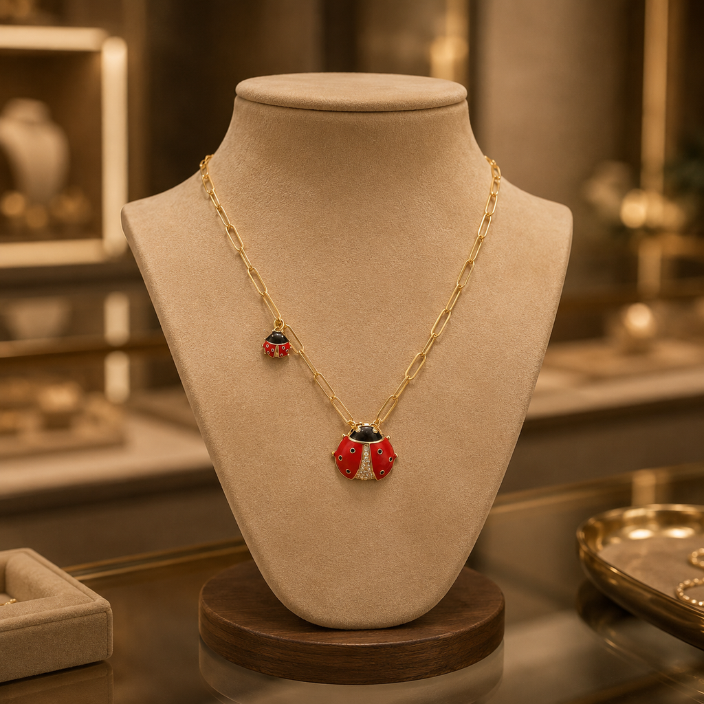 Coccinelle ladybug pendant necklace in 18K gold plating, front view